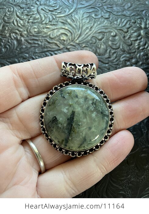 Green Prehnite with Epidote Crystal Stone Jewelry Pendant - #2LtERiwaiIs-2