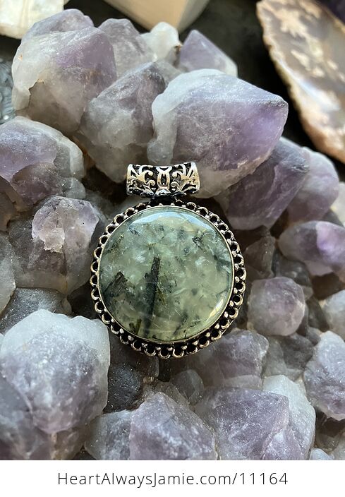 Green Prehnite with Epidote Crystal Stone Jewelry Pendant - #2LtERiwaiIs-1