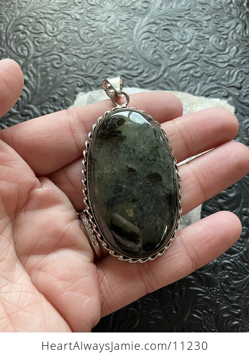 Green Prehnite with Epidote Crystal Stone Jewelry Pendant - #9xCBOg7zKI8-5