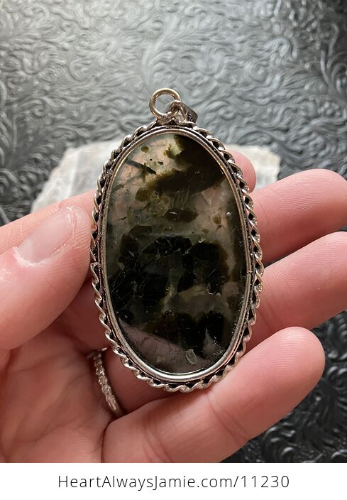 Green Prehnite with Epidote Crystal Stone Jewelry Pendant - #9xCBOg7zKI8-4