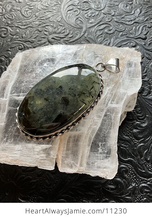Green Prehnite with Epidote Crystal Stone Jewelry Pendant - #9xCBOg7zKI8-3