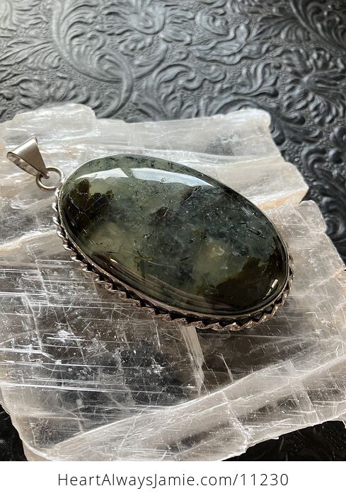 Green Prehnite with Epidote Crystal Stone Jewelry Pendant - #9xCBOg7zKI8-2