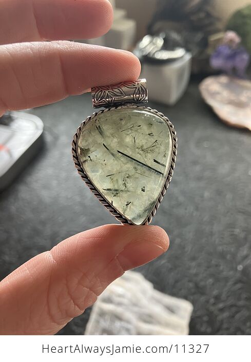Green Prehnite with Epidote Crystal Stone Jewelry Pendant - #GTaTqXyGFWo-2