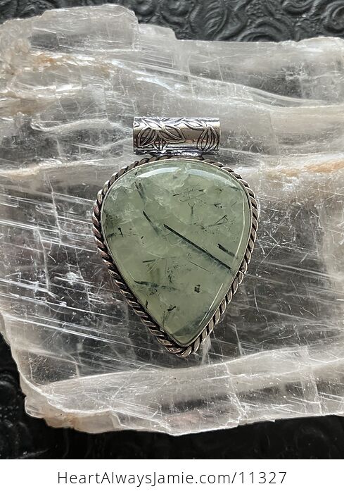 Green Prehnite with Epidote Crystal Stone Jewelry Pendant - #GTaTqXyGFWo-1