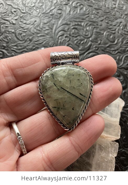 Green Prehnite with Epidote Crystal Stone Jewelry Pendant - #GTaTqXyGFWo-3