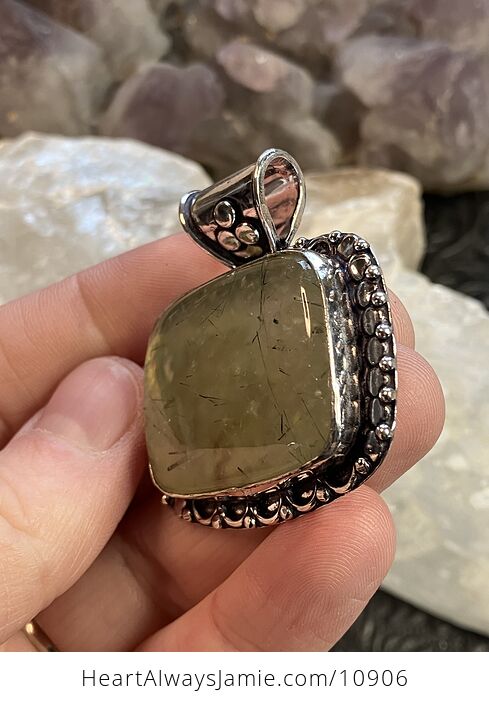 Green Prehnite with Epidote Crystal Stone Jewelry Pendant - #MCetNpM0gX4-3