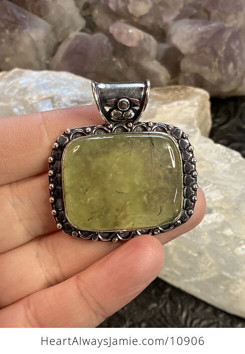 Green Prehnite with Epidote Crystal Stone Jewelry Pendant - #MCetNpM0gX4-1