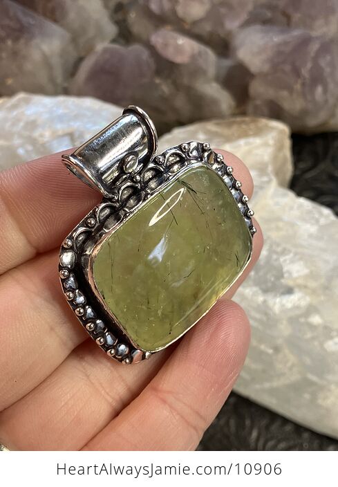 Green Prehnite with Epidote Crystal Stone Jewelry Pendant - #MCetNpM0gX4-2