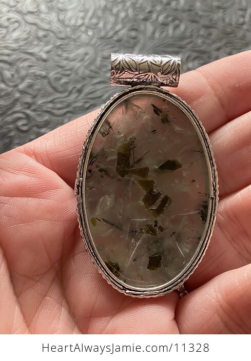 Green Prehnite with Epidote Crystal Stone Jewelry Pendant - #OZvbwjWW0V8-5