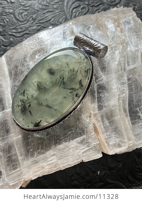 Green Prehnite with Epidote Crystal Stone Jewelry Pendant - #OZvbwjWW0V8-3