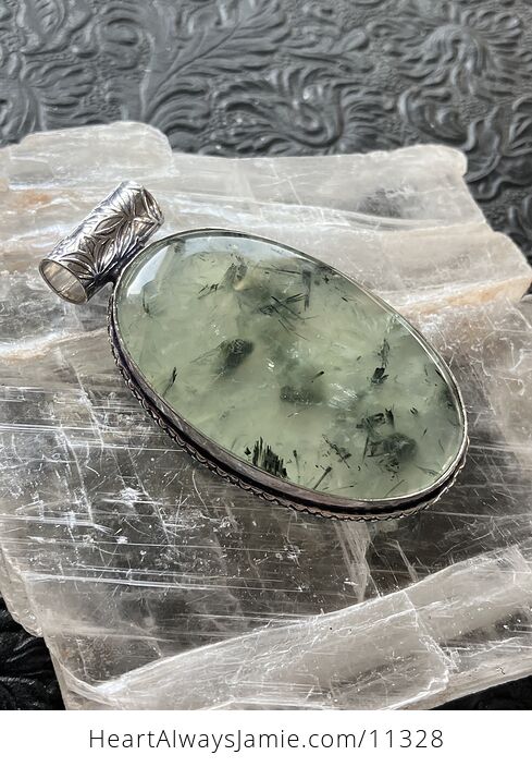 Green Prehnite with Epidote Crystal Stone Jewelry Pendant - #OZvbwjWW0V8-1