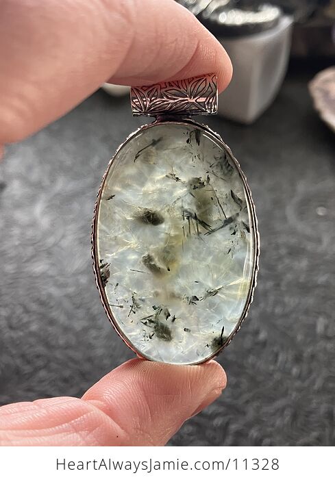 Green Prehnite with Epidote Crystal Stone Jewelry Pendant - #OZvbwjWW0V8-6