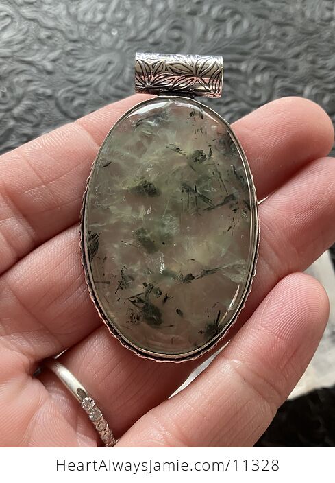 Green Prehnite with Epidote Crystal Stone Jewelry Pendant - #OZvbwjWW0V8-4