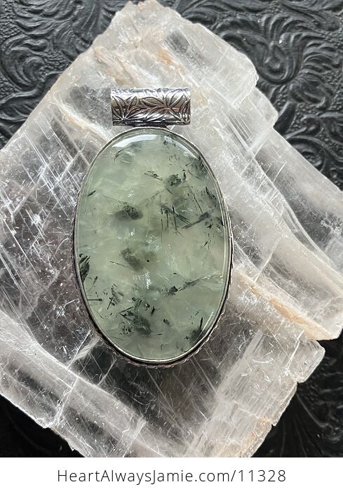 Green Prehnite with Epidote Crystal Stone Jewelry Pendant - #OZvbwjWW0V8-2