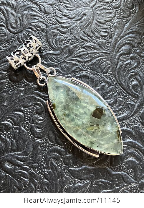 Green Prehnite with Epidote Crystal Stone Jewelry Pendant - #S8OhKnfQxR8-1