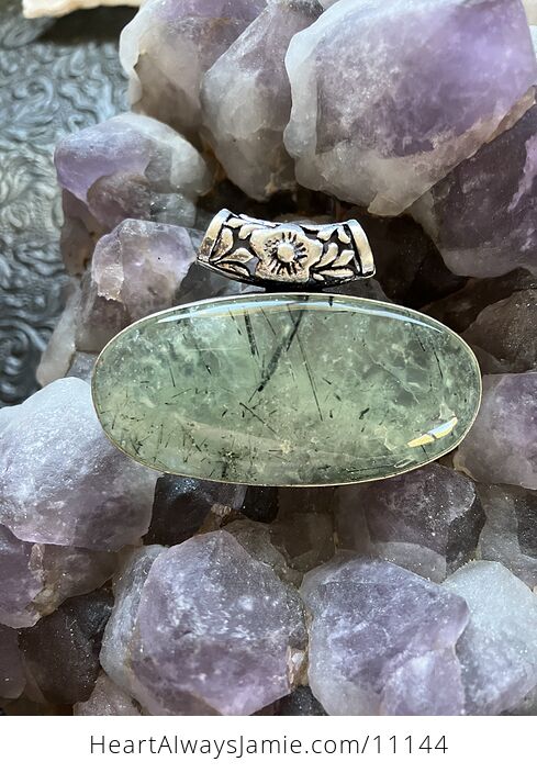 Green Prehnite with Epidote Crystal Stone Jewelry Pendant - #VeCiZR9vYFQ-1