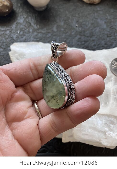 Green Prehnite with Epidote Crystal Stone Jewelry Pendant - #ZIzlhHEOtWc-4