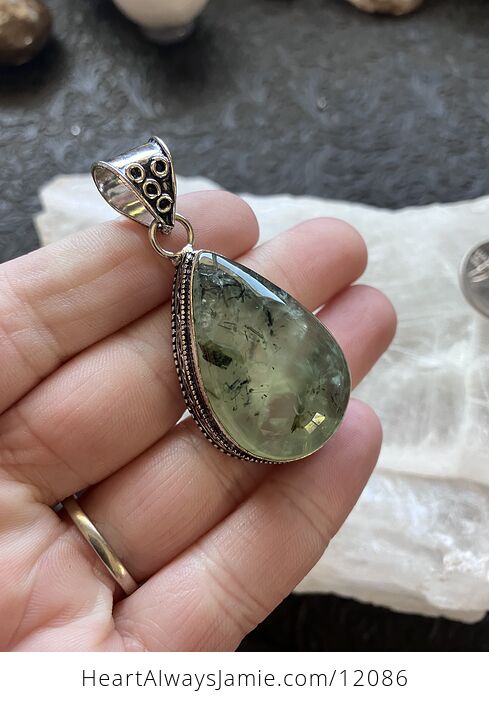 Green Prehnite with Epidote Crystal Stone Jewelry Pendant - #ZIzlhHEOtWc-3