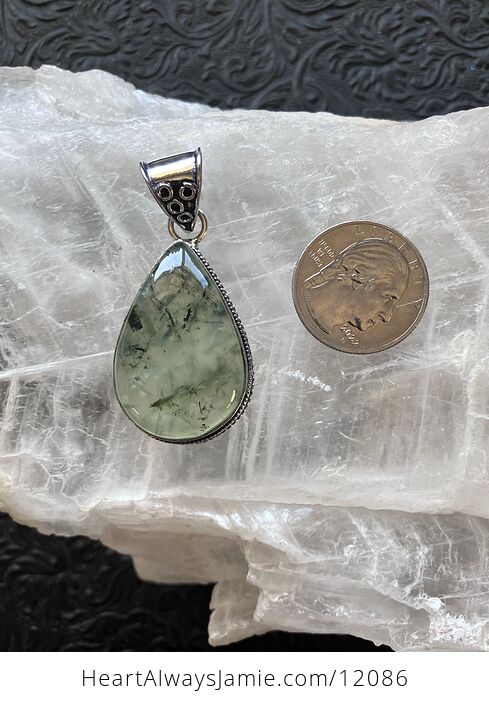 Green Prehnite with Epidote Crystal Stone Jewelry Pendant - #ZIzlhHEOtWc-7