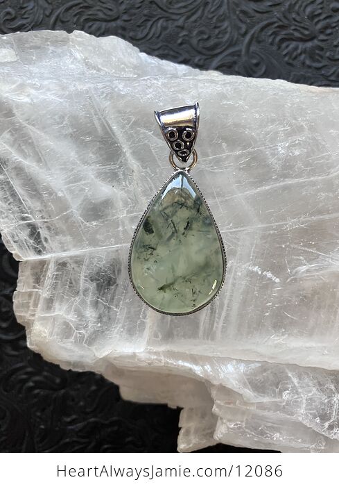 Green Prehnite with Epidote Crystal Stone Jewelry Pendant - #ZIzlhHEOtWc-1