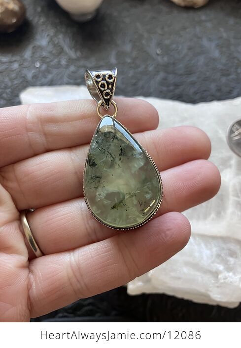 Green Prehnite with Epidote Crystal Stone Jewelry Pendant - #ZIzlhHEOtWc-2