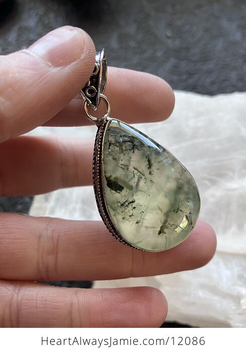 Green Prehnite with Epidote Crystal Stone Jewelry Pendant - #ZIzlhHEOtWc-6