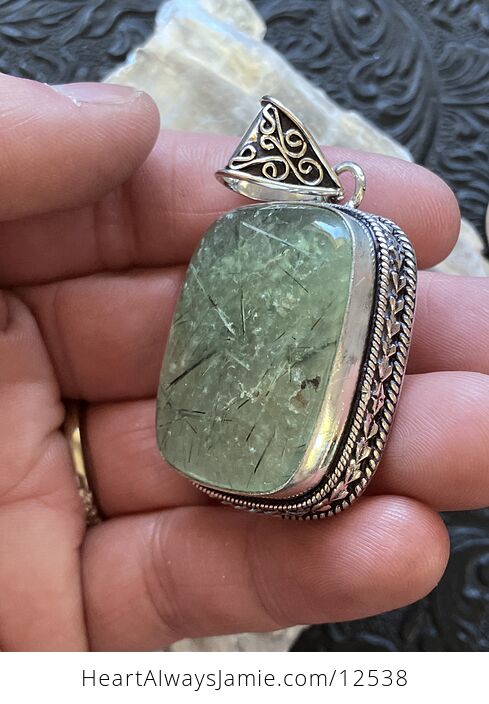 Green Prehnite with Epidote Crystal Stone Jewelry Pendant - #lfl7cl6HVgU-4