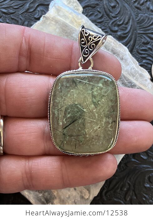 Green Prehnite with Epidote Crystal Stone Jewelry Pendant - #lfl7cl6HVgU-2