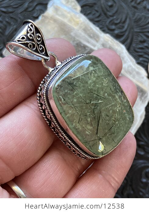 Green Prehnite with Epidote Crystal Stone Jewelry Pendant - #lfl7cl6HVgU-3