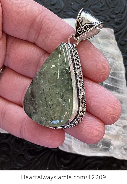 Green Prehnite with Epidote Crystal Stone Jewelry Pendant - #svXaIPmlDzU-5