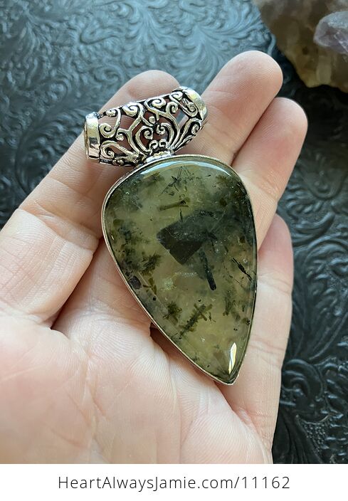 Green Prehnite with Epidote Crystal Stone Jewelry Pendant - #uFpwpd730yY-3