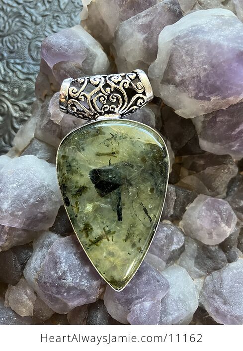 Green Prehnite with Epidote Crystal Stone Jewelry Pendant - #uFpwpd730yY-1