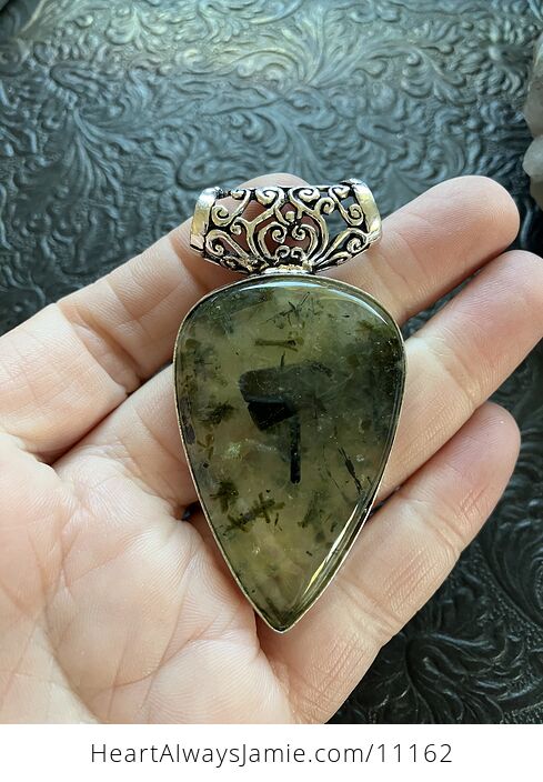 Green Prehnite with Epidote Crystal Stone Jewelry Pendant - #uFpwpd730yY-2
