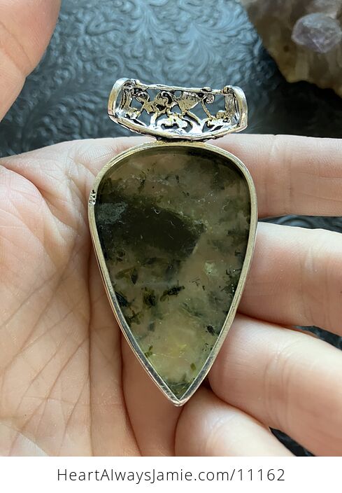 Green Prehnite with Epidote Crystal Stone Jewelry Pendant - #uFpwpd730yY-5