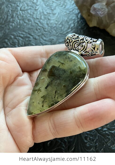 Green Prehnite with Epidote Crystal Stone Jewelry Pendant - #uFpwpd730yY-4