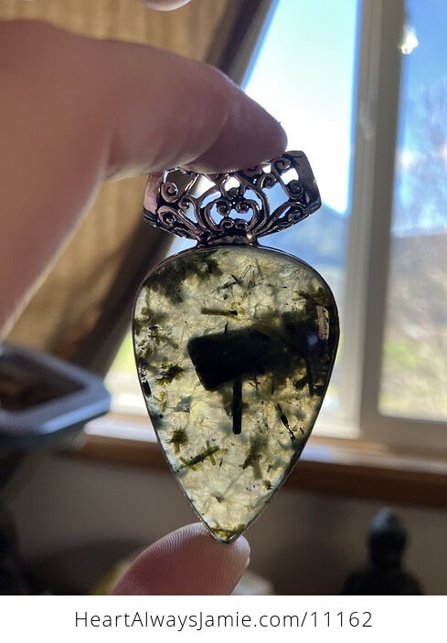 Green Prehnite with Epidote Crystal Stone Jewelry Pendant - #uFpwpd730yY-8