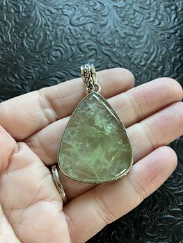 Green Prehnite with Epidote Needles Crystal Stone Jewelry Pendant #aSLo17cTAjo