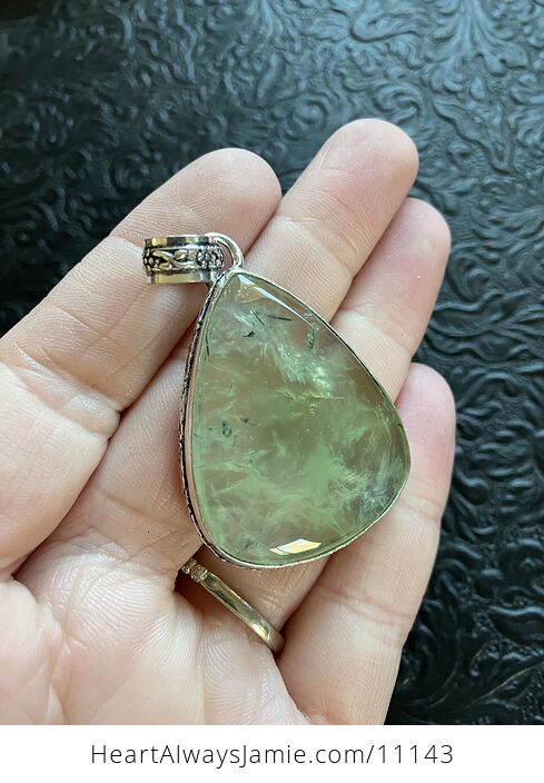 Green Prehnite with Epidote Needles Crystal Stone Jewelry Pendant - #aSLo17cTAjo-2