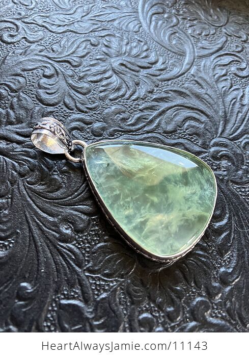 Green Prehnite with Epidote Needles Crystal Stone Jewelry Pendant - #aSLo17cTAjo-7