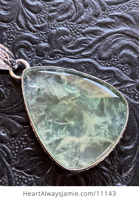 Green Prehnite with Epidote Needles Crystal Stone Jewelry Pendant - #aSLo17cTAjo-8
