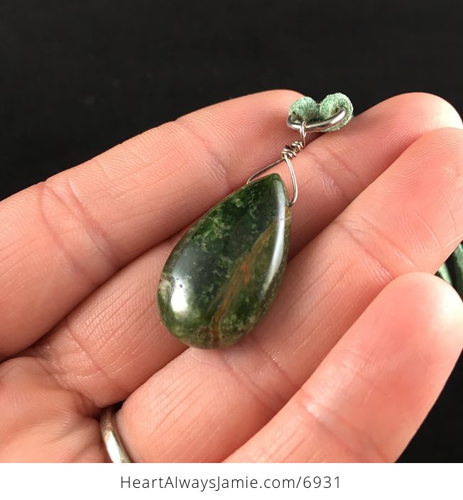 Green Rhyolite Rainforest Jasper Stone Jewelry Necklace Pendant - #5oMoX8K4xfY-3