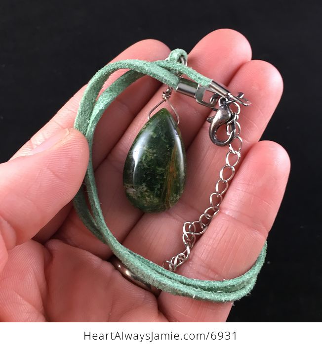 Green Rhyolite Rainforest Jasper Stone Jewelry Necklace Pendant - #5oMoX8K4xfY-2