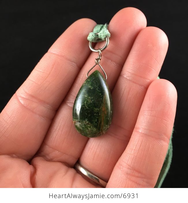 Green Rhyolite Rainforest Jasper Stone Jewelry Necklace Pendant - #5oMoX8K4xfY-1