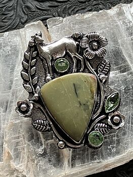 Green Serpentine and Peridot Deer Crystal Stone Jewelry Pendant #02xmpwGyFg4