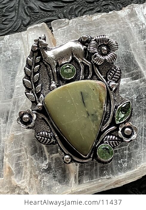 Green Serpentine and Peridot Deer Crystal Stone Jewelry Pendant - #02xmpwGyFg4-1