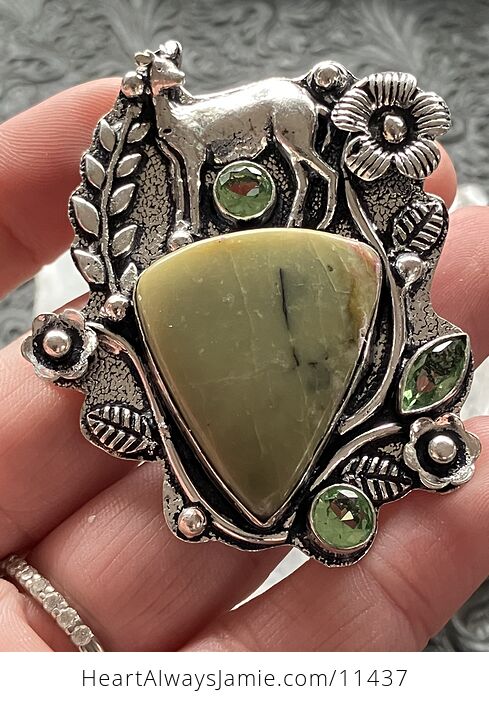 Green Serpentine and Peridot Deer Crystal Stone Jewelry Pendant - #02xmpwGyFg4-9