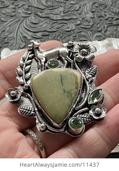 Green Serpentine and Peridot Deer Crystal Stone Jewelry Pendant - #02xmpwGyFg4-5