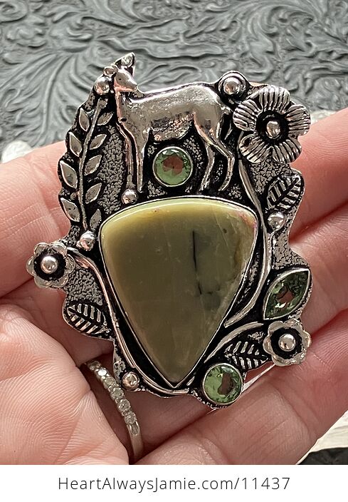 Green Serpentine and Peridot Deer Crystal Stone Jewelry Pendant - #02xmpwGyFg4-4
