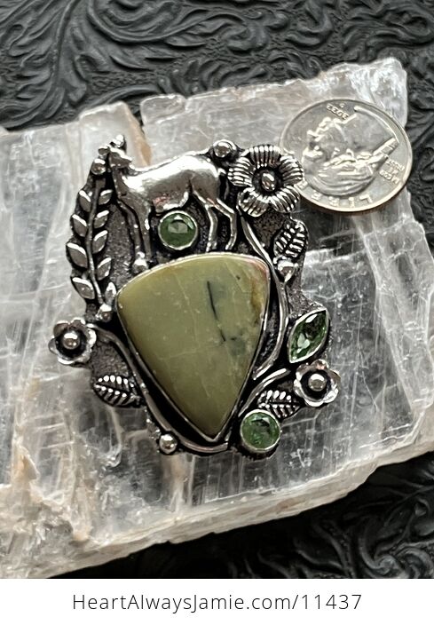 Green Serpentine and Peridot Deer Crystal Stone Jewelry Pendant - #02xmpwGyFg4-2
