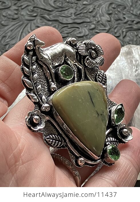 Green Serpentine and Peridot Deer Crystal Stone Jewelry Pendant - #02xmpwGyFg4-6